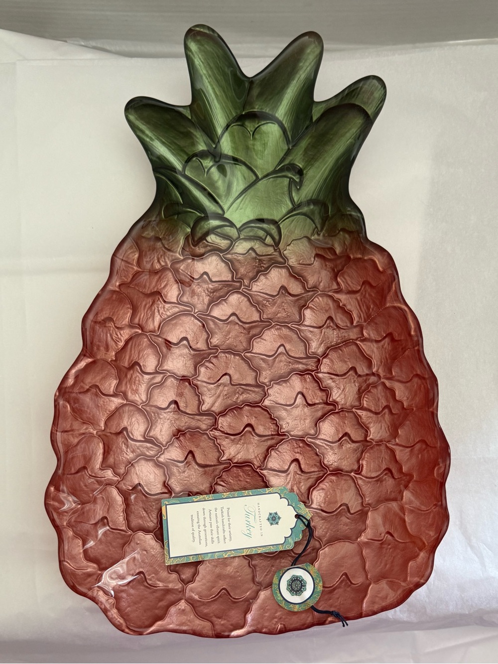 NWT Pineapple Shaped Art Glass Textured Serving Bowl/Platter Handmade in Turkey